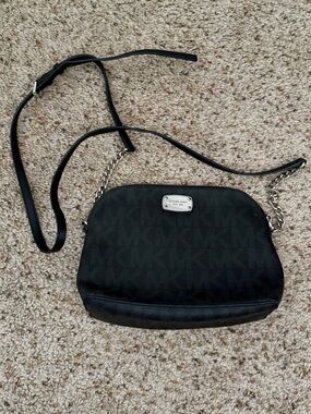 Michael Kors Black Logo Crossbody with Silver Chain Accent
